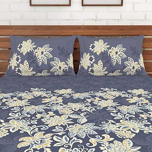 Image of Spaces Atrium 144 TC 100% Cotton Queen Size Double Bedsheet with 2 Pillow Covers ( 88 inch X 108 inch Inches) - Slate Grey (ATR-6)