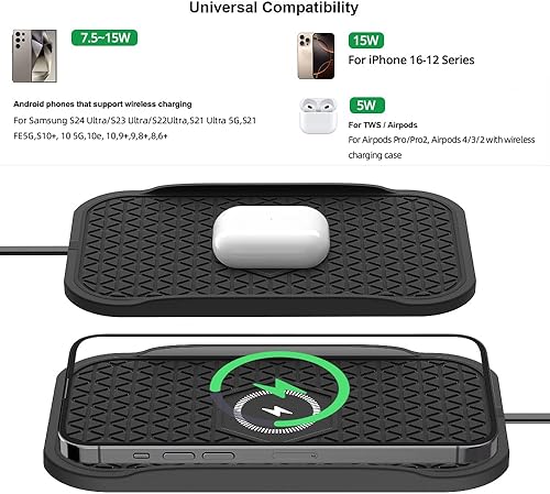 Miniatura 4 de Cargador inalámbrico de silicona para automóvil, para iPhone1211 ProXSXR88Plus, 15 W, carga inalámbrica rápida, antideslizante, para Samsung