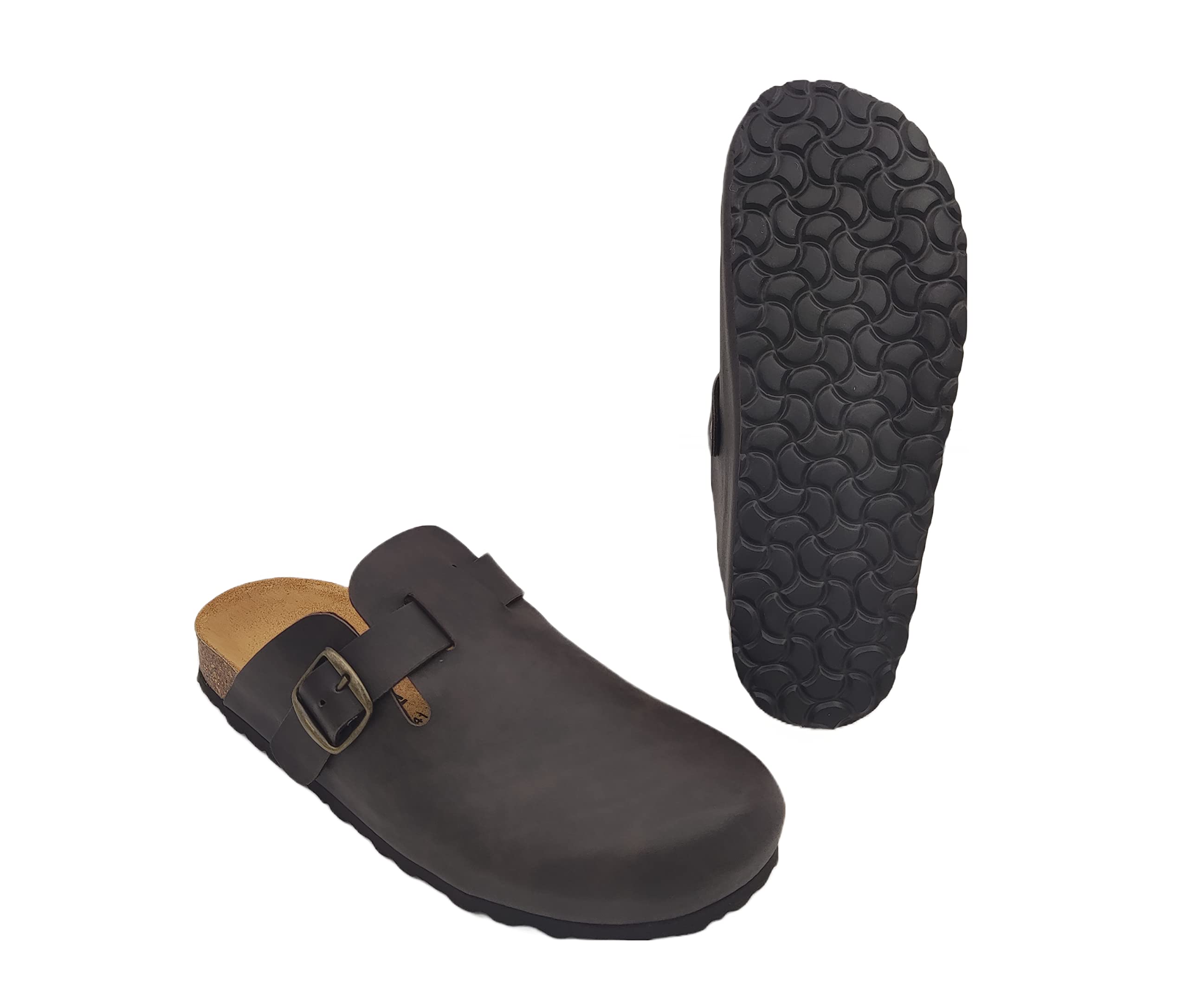 Tratti Meravigliosi Sabot Uomo in Pelle Ecologica Ciabatte Chiuse Invernali Estive Zoccoli da Passeggio, Casa e Giardino Fascia Regolabile Prodotto Ecosostenibile Made in Spain