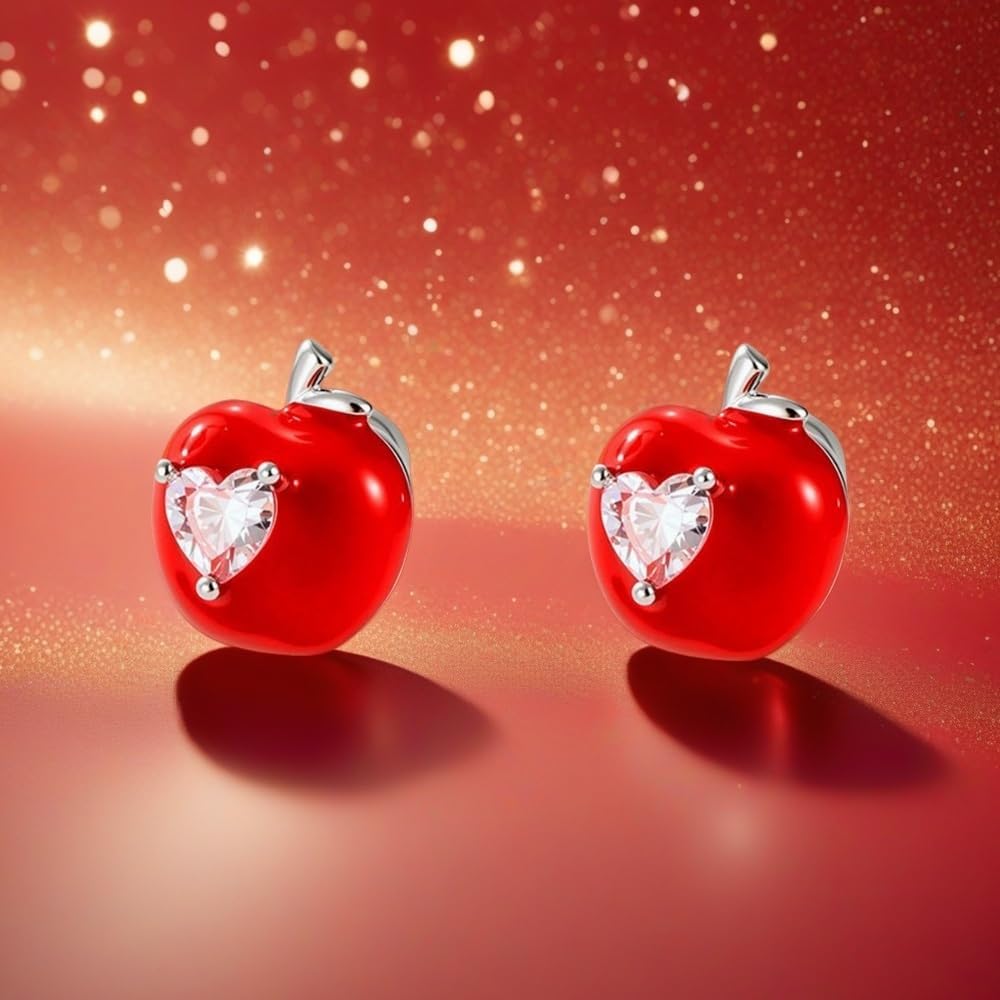 Cute Red Apple CZ Heart Cartilage Tragus Stud Earrings Stainless Steel Enamel Fruit Screw Flat Back Tiny Small Studs Earring Dainty Jewelry for Women Daughter Her 20G - Image 6