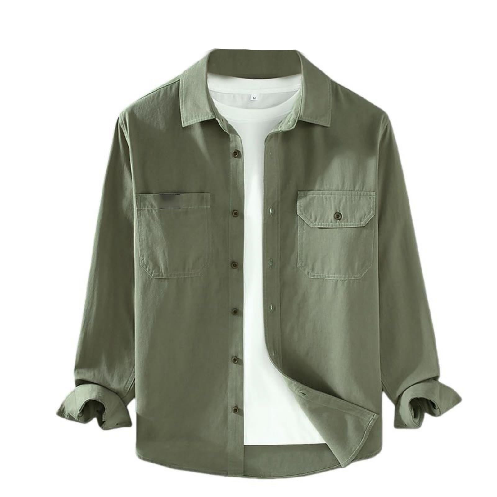 Camisa de trabajo informal de algodón con bolsillo para hombre, estilo vintage japonés, para primavera y otoño