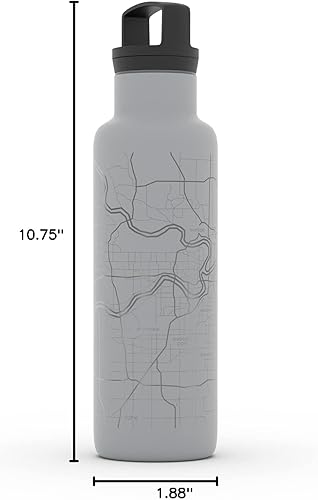 Miniatura 448 de Well Told Botella de agua aislada con mapa Chicago Illinois, grabado de acero inoxidable (21 onzas, gris muelle) botella aislada de mapa