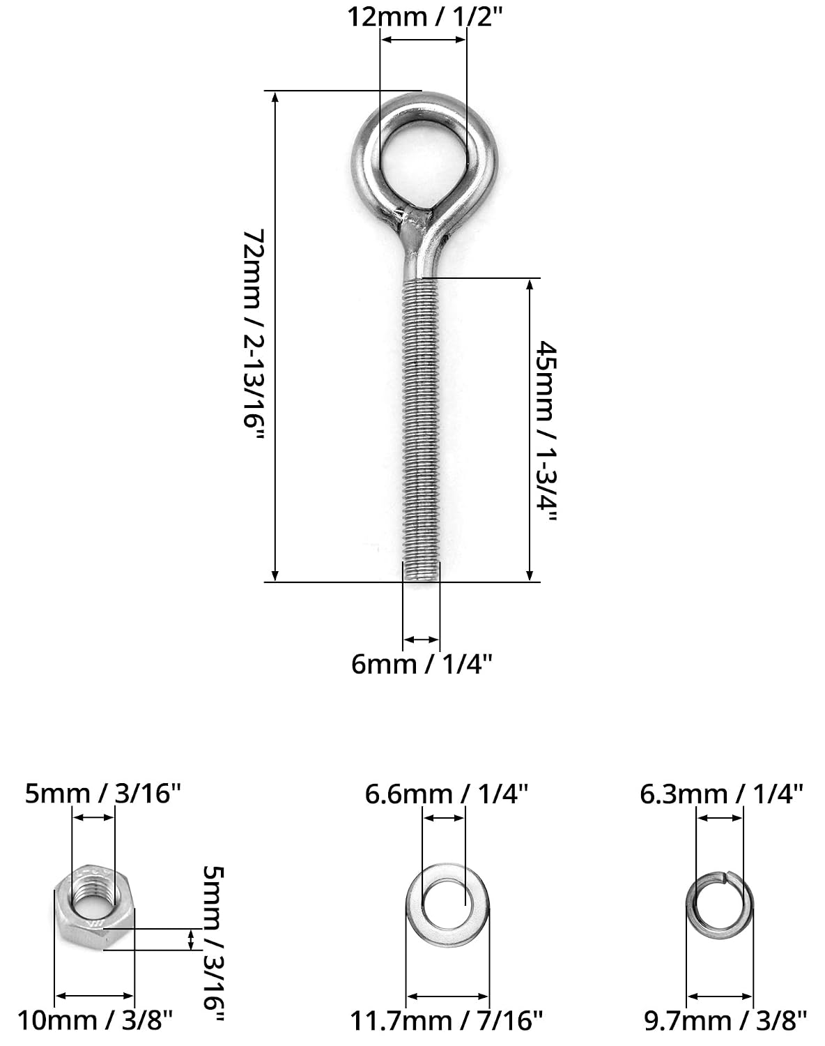 QWORK M6 Eye Bolt Ring Bolts, 20 Pack Heavy Duty Stainless Steel Shoulder Lifting Ring Threaded Eyebolts, Welded Closed Screw Rod Eye Screw Bolts