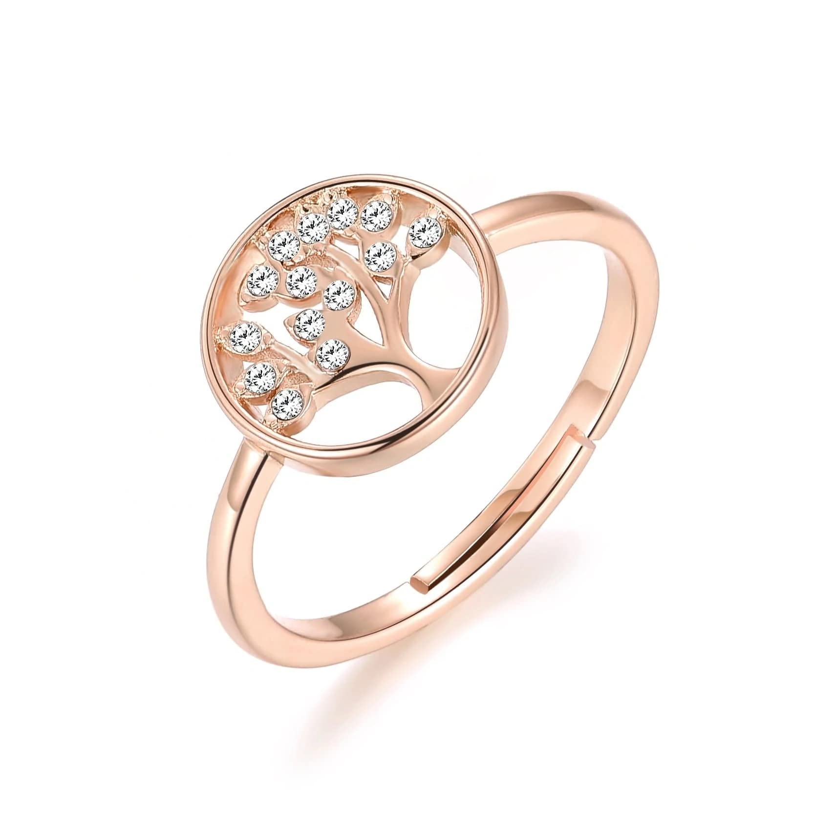 Philip JonesRose Gold Plated Adjustable Tree of Life Ring Created with Zircondia® Crystals