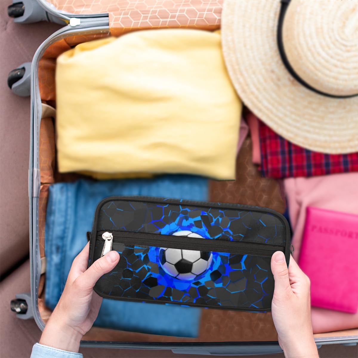 3D Soccer Hanging Toiletry Bag for Boy Men,Travel Cosmetic Bag,Waterproof Makeup Bag,Approved Hygiene Bag Shave Dopp Kit Organizer for Toiletries Shower Bathroom Carry-on Accessories Gifts