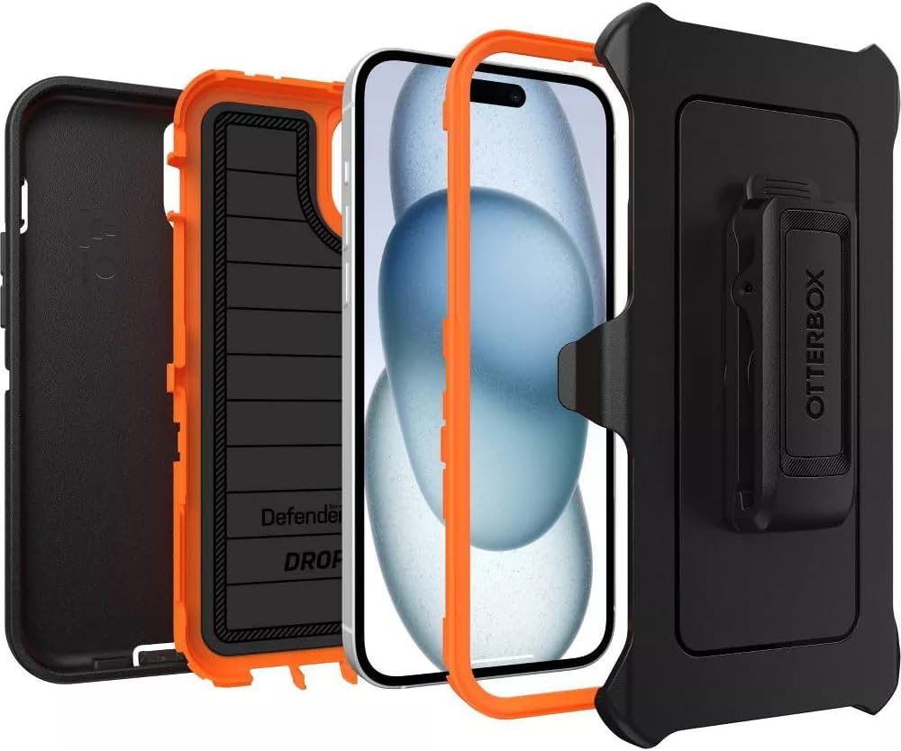 OtterBox iPhone 15 Plus (Only) Bundle: - Defender Series Case - Realtree Blaze Edge (Camo) - Holster Clip Included - Microbial Defense Protection - USB-C to USB-C Cable - Non-Retail Packaging