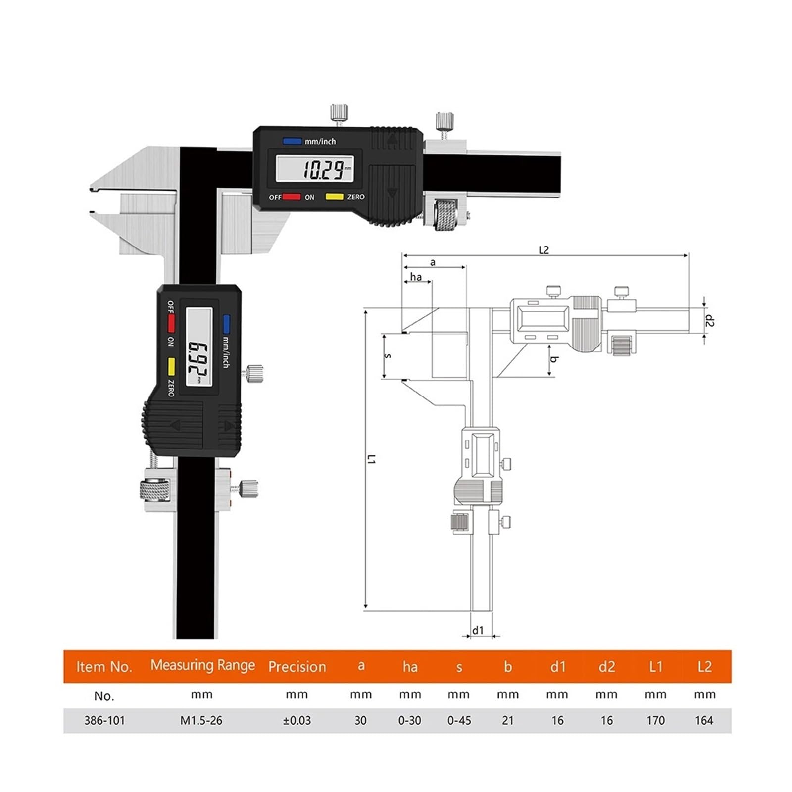 Calibrador con Pantalla Digital para medir el Espesor de los Dientes. Especificaciones: M1.5-26. Precisión del calibrador para medir el Espesor de los Dientes: 0.02,