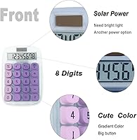 Vista 2 de Mechanical Switch Calculator, Purple Calculator with Large LCD Display 8 Digit Tilt Screen and Big Button for Teachers Students Basic Office