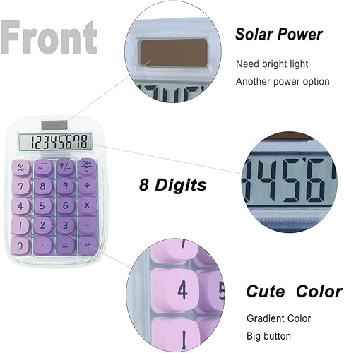 Miniatura 2 de Calculadora de interruptor mecánico, calculadora púrpura con pantalla LCD grande, pantalla de inclinación de 8 dígitos y botón grande para