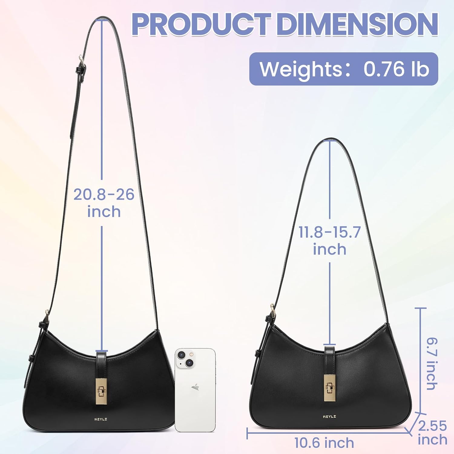 Keyli Fashion Shoulder Bag for Women Vegan Leather Adjustable Handbags Hobo Bags Purses with Long Strap - Image 4