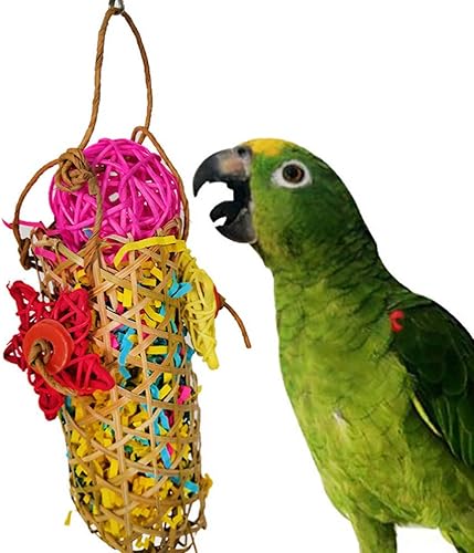 Miniatura 2 de POPETPOP Trituradora de juguetes para pájaros, paquete de 2 juguetes de trituración de loros, trituradora de bambú, trituradora de forraje, juguete