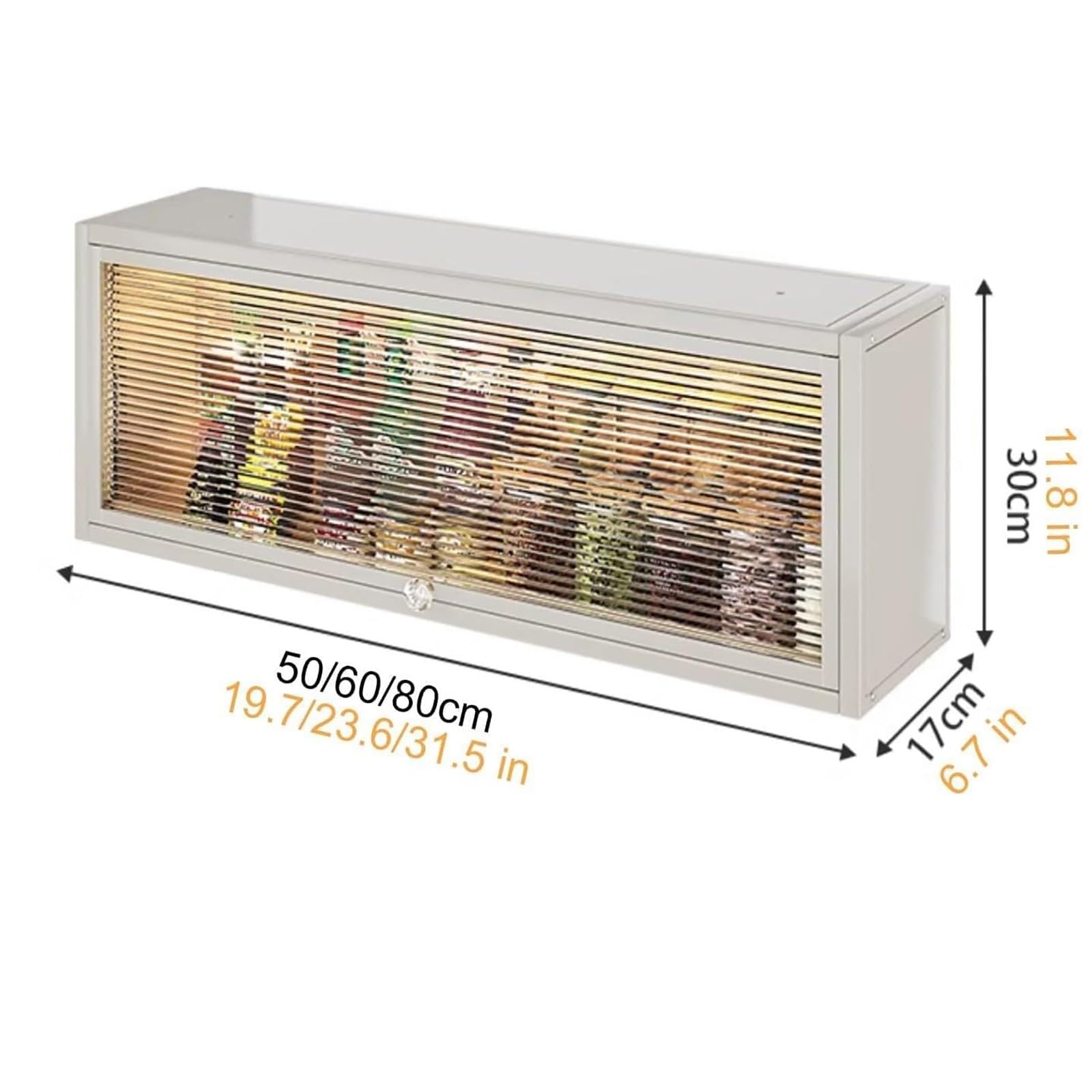 Küchengewürzregal, Wandmontierter Lagerschrank, Großraum-Küchengeschirr-Lagerschrank, staubdicht, stanzfrei, mit durchscheinender Klapptür, Küchenbesteckschrank White,80