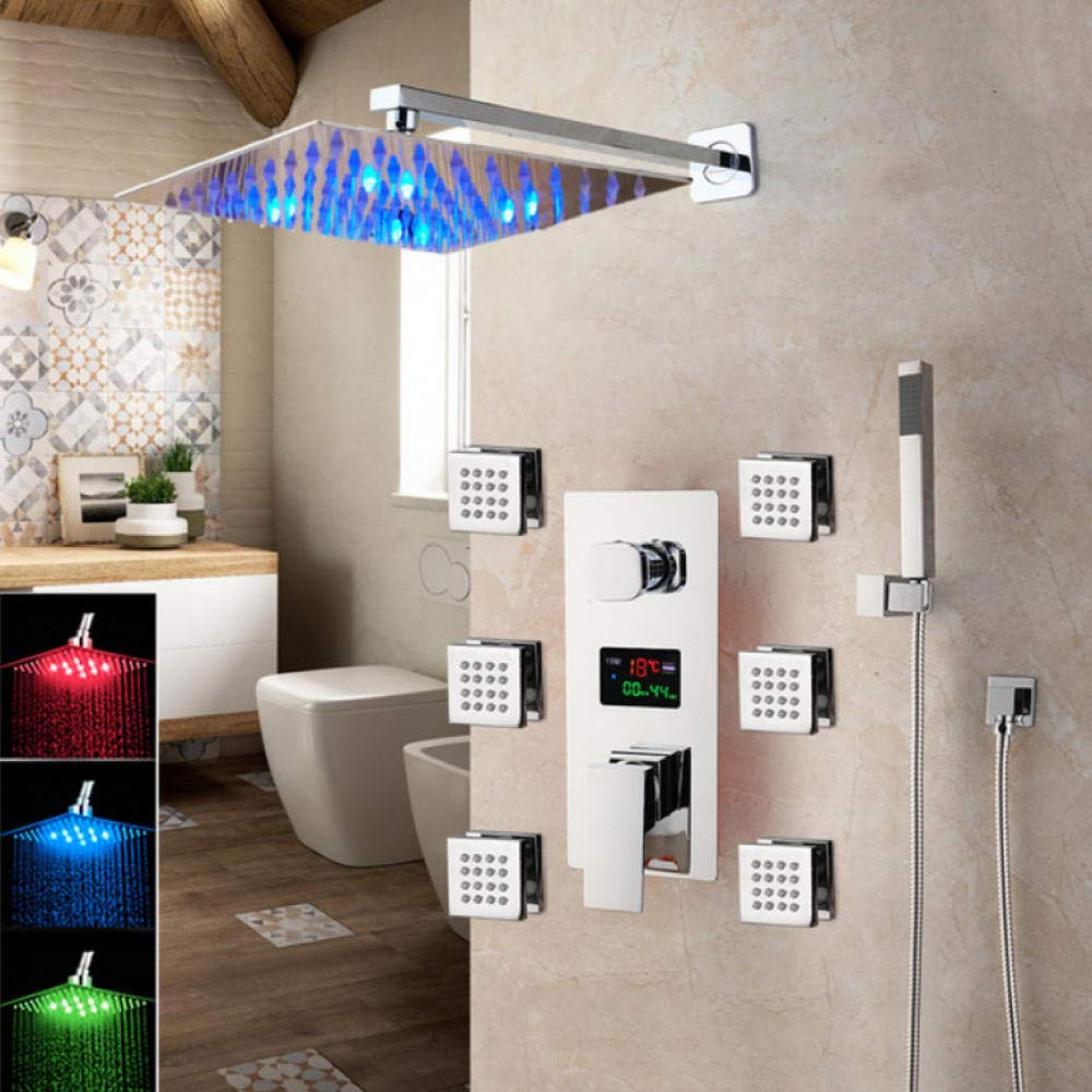 SBCGFY Bath Shower Faucet Chrome Finish Temperature Digital Display Shower Sets Body Massage System Jets Shower Column Faucet