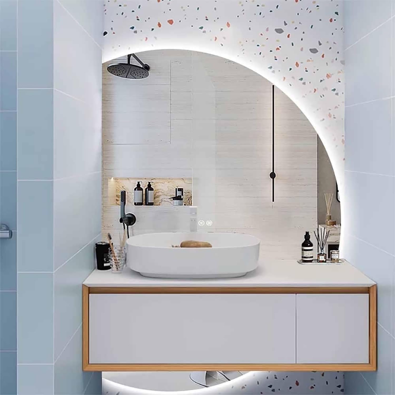 FGXHHS LED Backlit Vanity Mirror, Anti-Fog Wall Frameless Full Length Semicircle