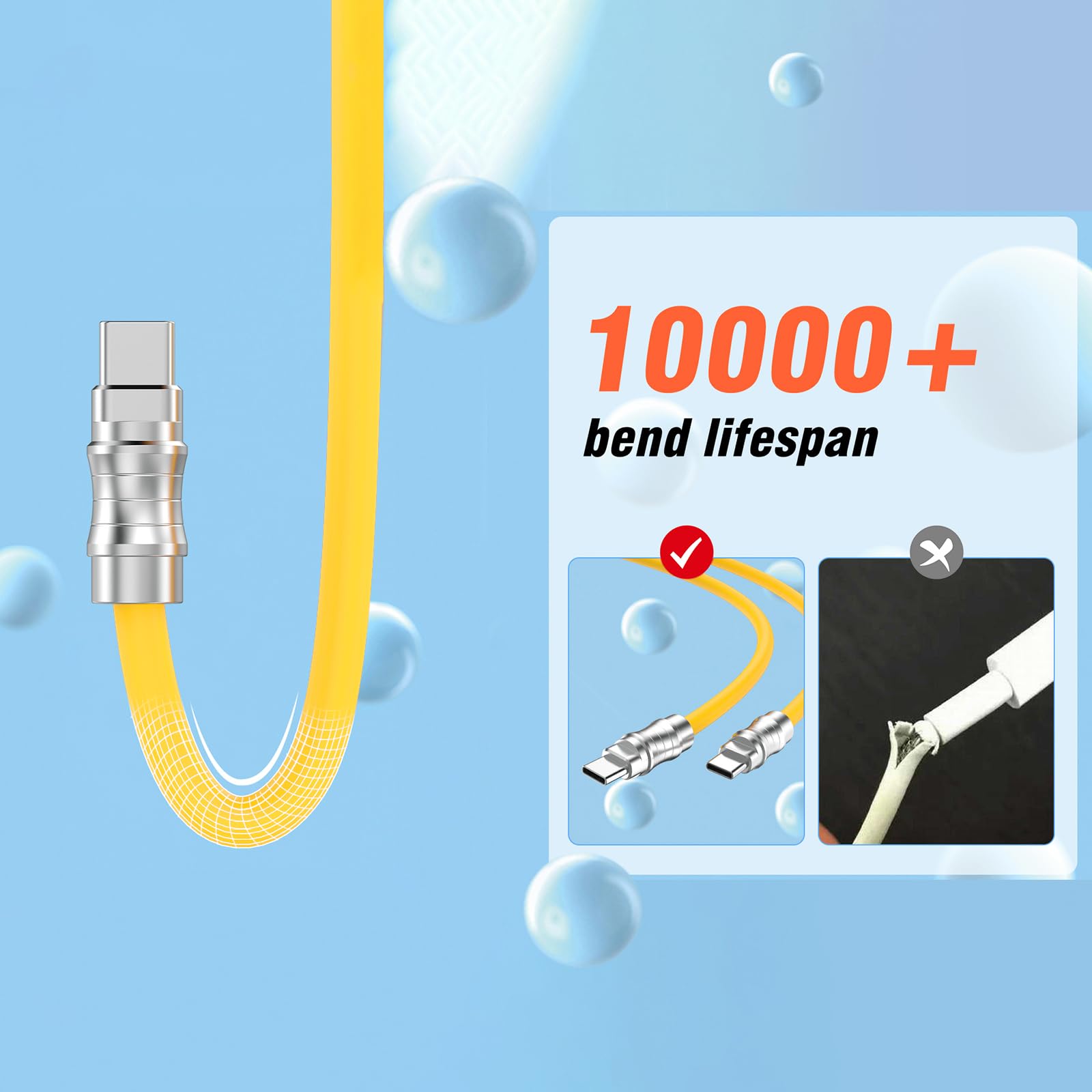 USB C auf USB C Silikonkabel, 2 Stück, 1,8 m, ultraflexibel und weich, USB Typ C 100 W, Schnellladekabel, Geek Industrial PD Datenübertragungskabel für Handys, Tablets, Laptops (gelb)