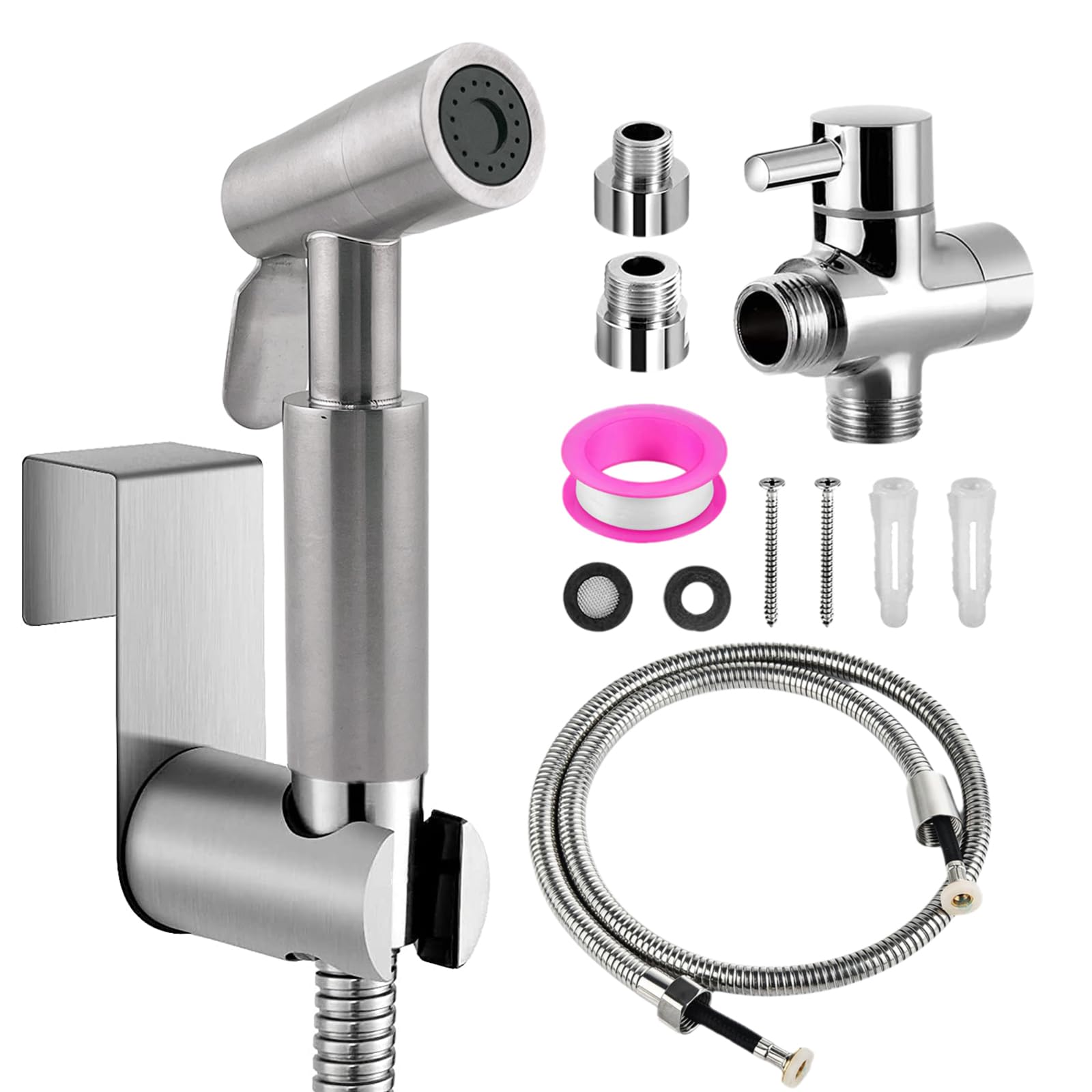 Douchette de salle de bain pour bidet, en acier inoxydable, avec valve à 3 voies (1/2-3/8"), parfaite pour l'hygiène personnelle, l'entretien du nettoyage