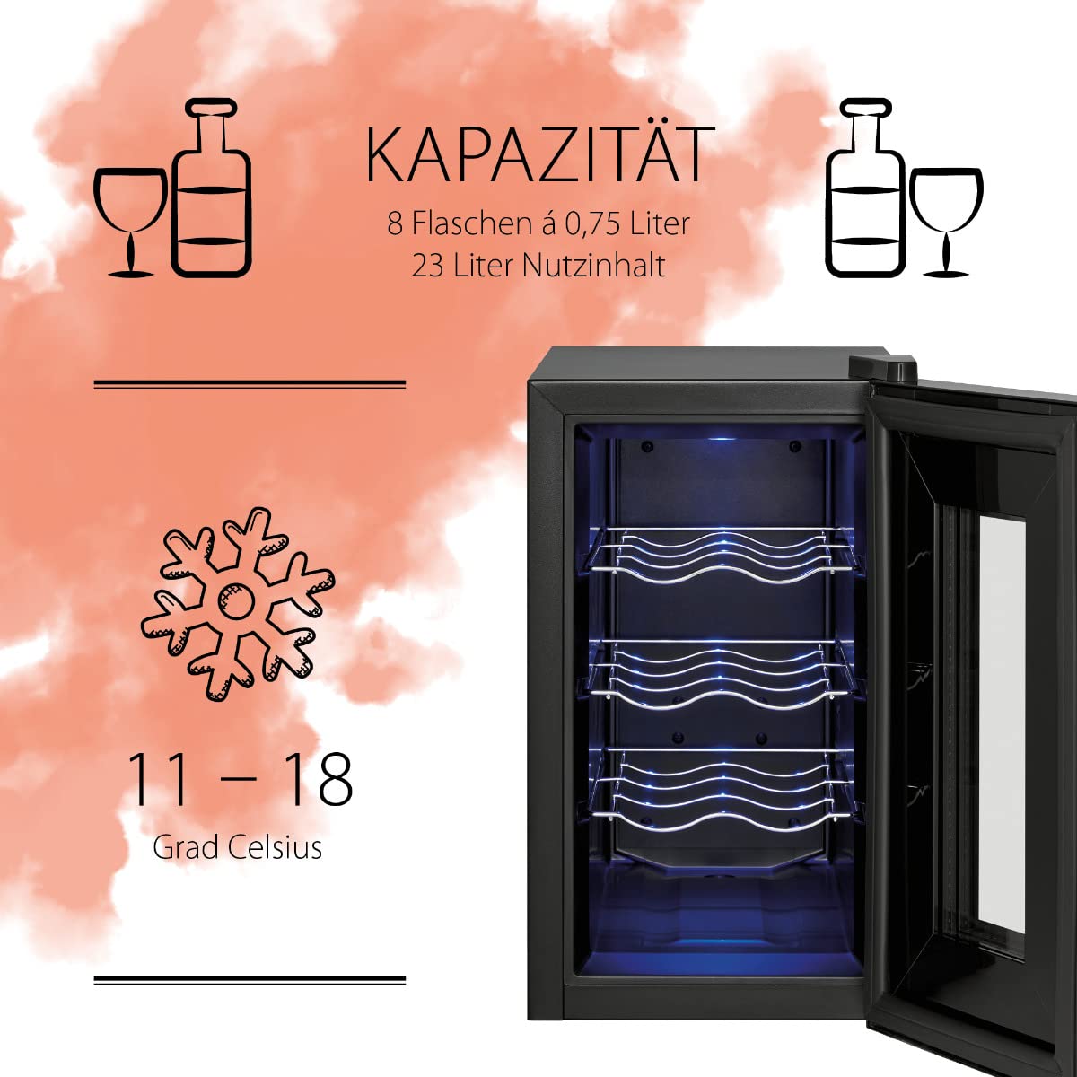 Profi Cook PC-WK 1232 Lodówka na wino - Do wina czerwonego, białego wina, różowego - Czarna stal nierdzewna