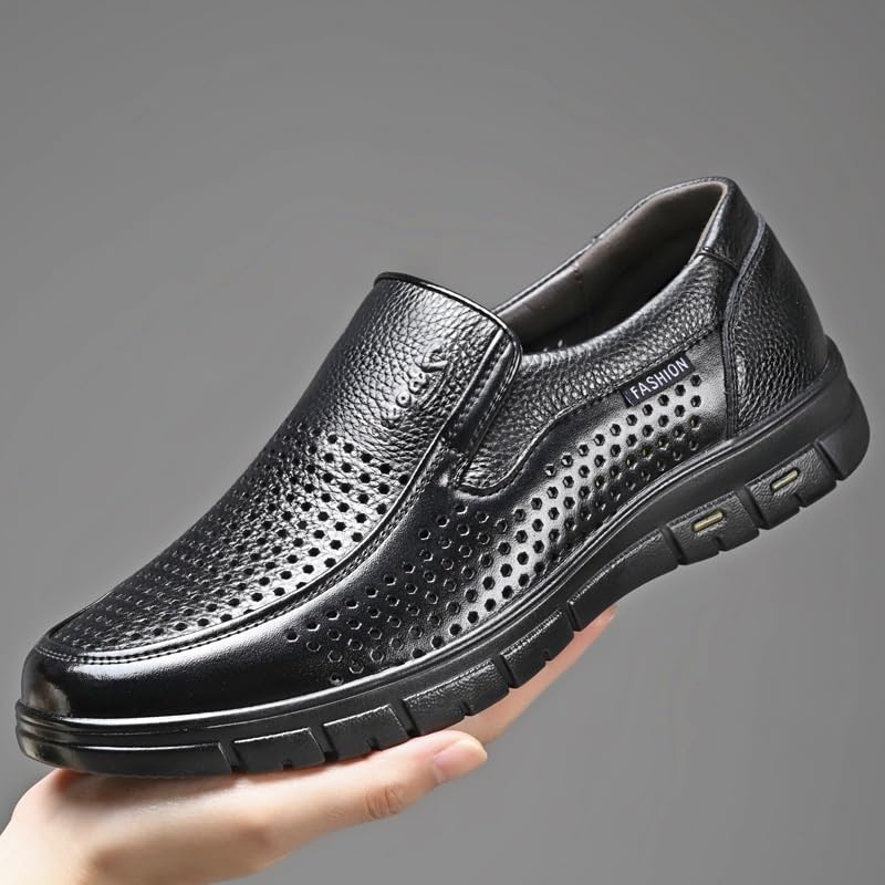 Men's Genuine Leather Perforated Slip-On Loafers Breathable Soft Sole Casual Summer Shoes for Outdoor Walking Comfort2
