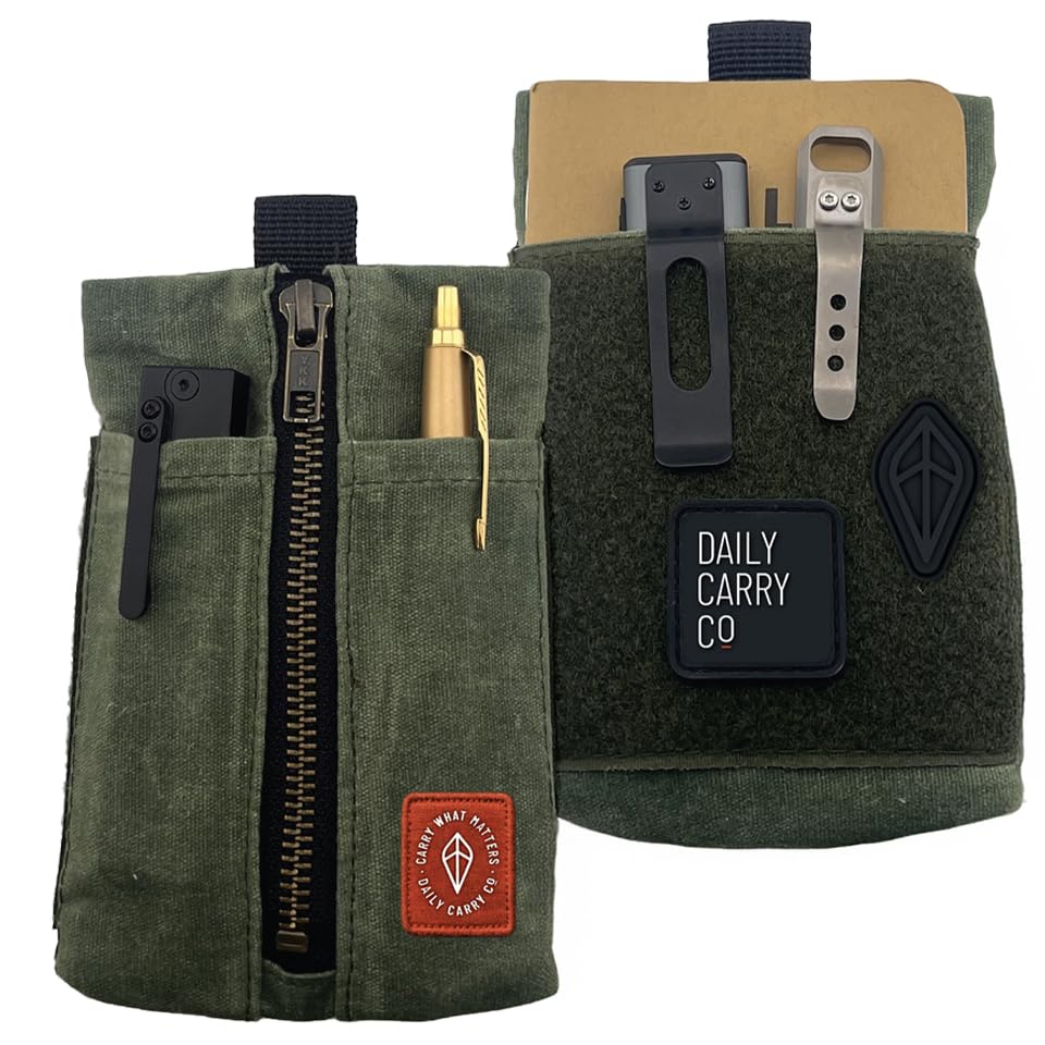 EDC Canvas Pouch, Pocket Organizer, Mighty Pouch for Men, EDC Bags with Velcro, Small Tool Pouch, Utility Pouch for Multitools, Waxed Compact Organizer
