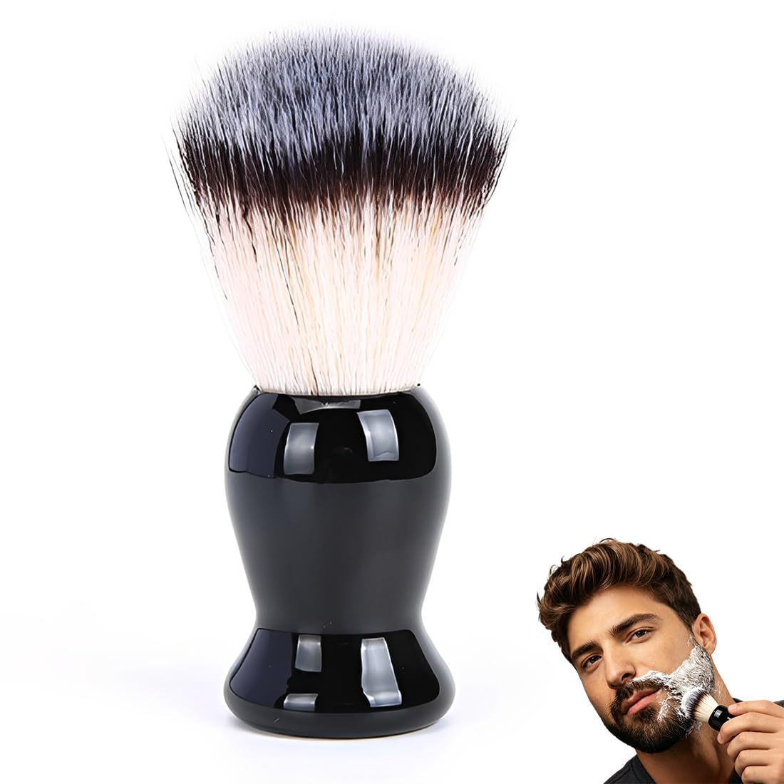 1 Pennello Da Barba Sintetico Nero Per Barba, Spazzola Rasatura Professionale 10.5Cm, Accessorio Regalo Uomo, Crema Schiuma Da Barba