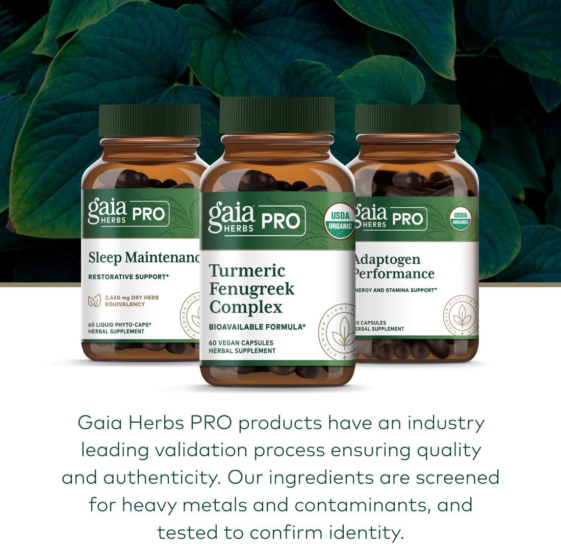 GAIA HERBS PRO Turmeric Fenugreek Complex - Daily Dietary Supplements for Active Lifestyle Support* - Herbal Nutrient Complex with Fenugreek Extract & Organic Turmeric - Vegan - 60 Capsules