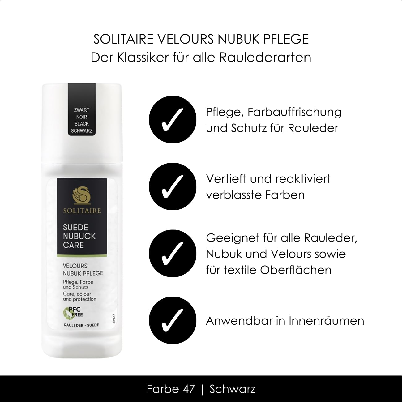 SOLITAIRE 905669 Welurowa Pielęgnacja Nubuku 75 ml do Impregnacji Weluru, Nubuku i Zamszu oraz Tekstyliów (Czarny)