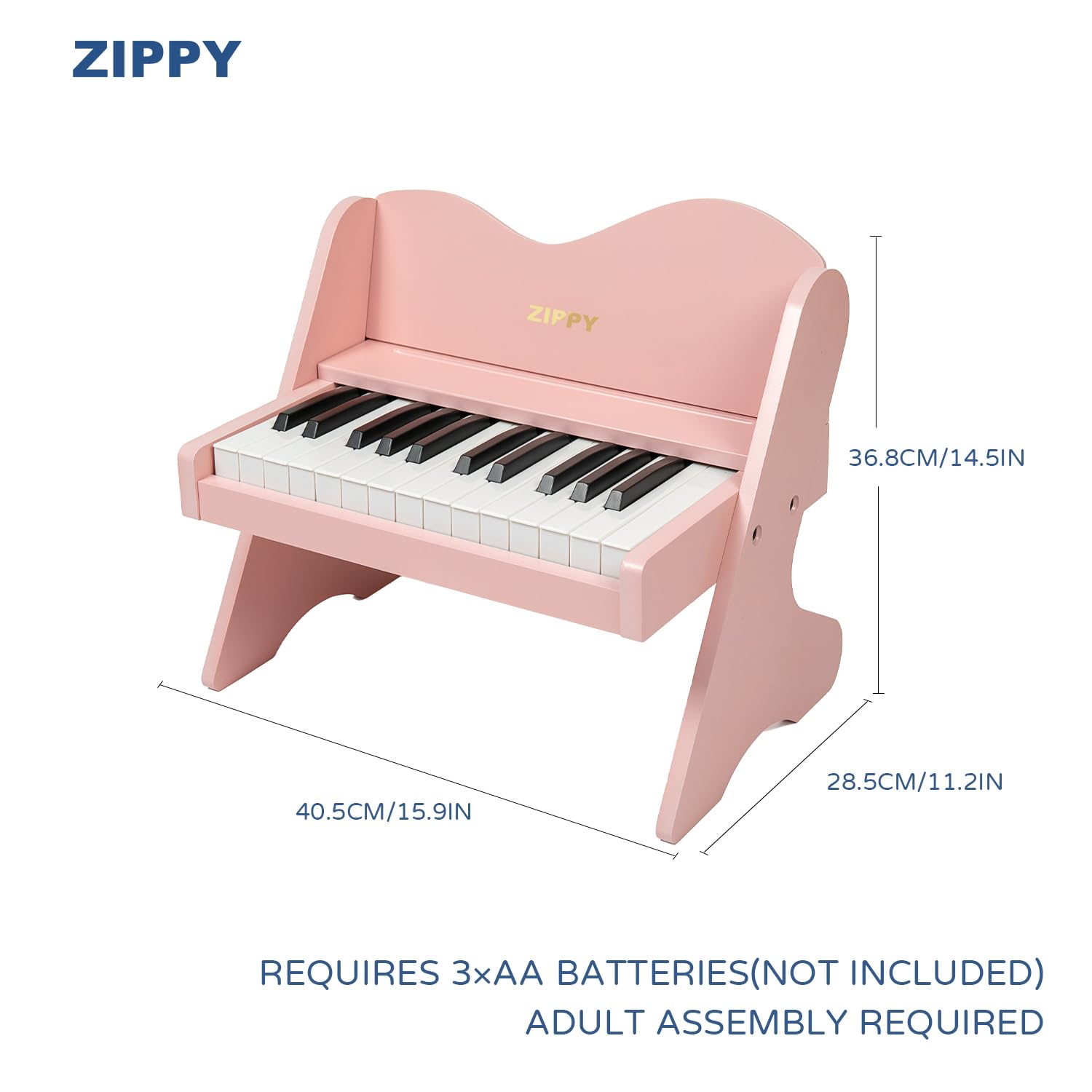 ZIPPY Kinder-Klavier-Tastatur, 25 Tasten, Lautstärke einstellbar, Mini-Musik-Lerninstrument-Spielzeug, Holzklavier für Kleinkinder Mädchen Jungen (Rosa)