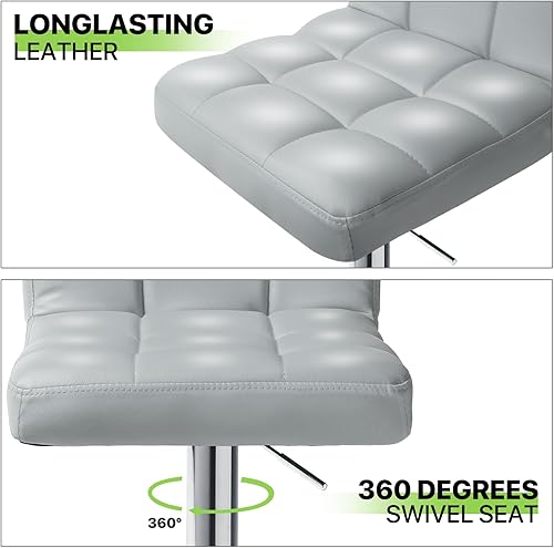 Miniatura 7 de Magshion Juego de 2 taburetes de bar, de piel sintética, altura de mostrador, sin brazos, sillas de bar giratorias ajustables con respaldo alto,