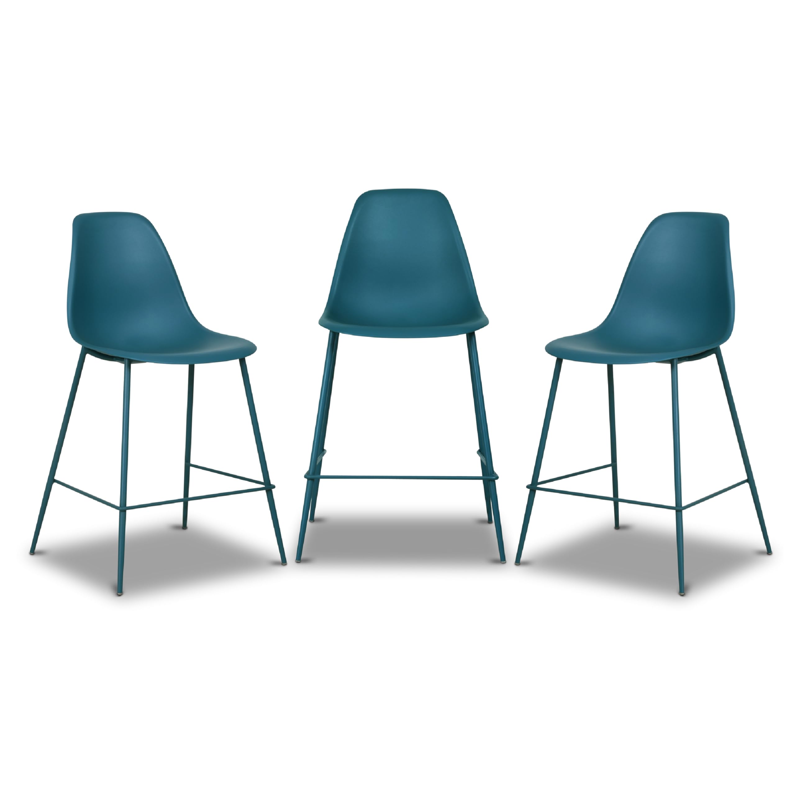 Poly &amp; BARK Isla Bar Stools Set of 3 – Counter Height Bar Stool for Kitchen – Set of Counter Stools – Indoor/Outdoor Barstools – Modern Kitchen Bar Stools - Ocean Teal