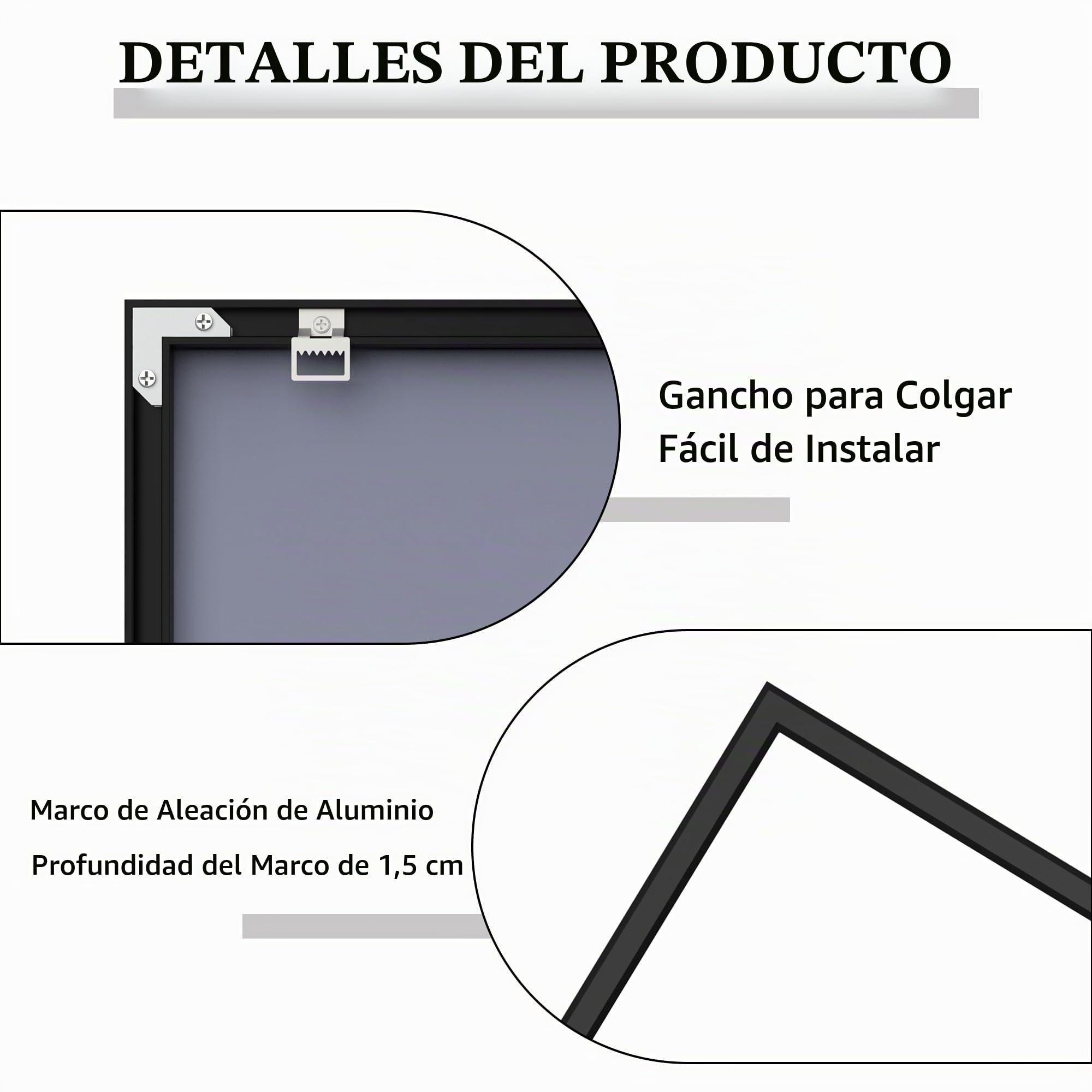 Espejo de Pared 91x61 cm Espejo de baño con Marco de Metal Negro