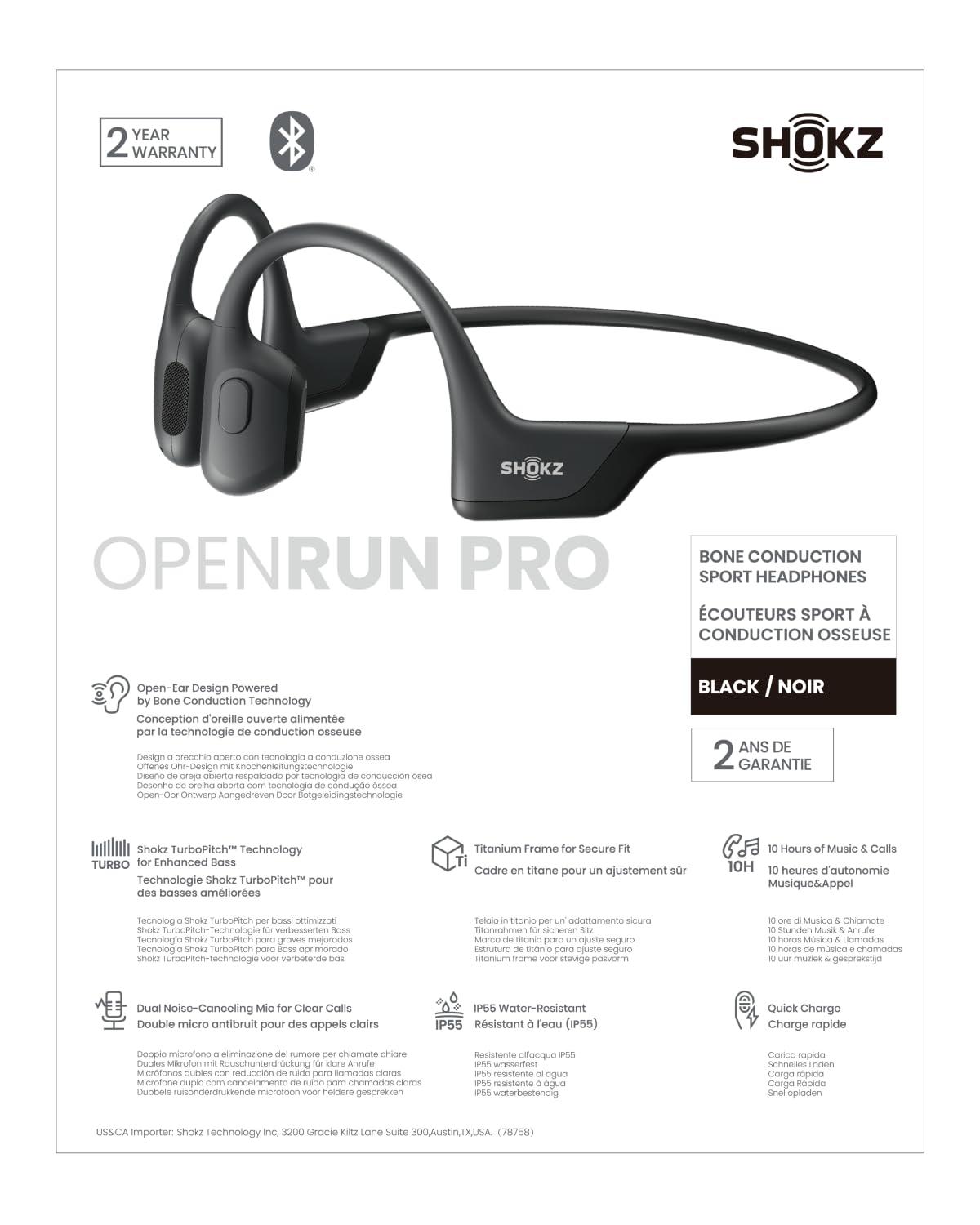 Shokz OpenRun Pro - Premium Bone Conduction Open-Ear Bluetooth Sport Headphones - Sweat Resistant Wireless Earphones for Workouts and Running with Deep Base - Built-in Mic, with Headband (Black) - 4