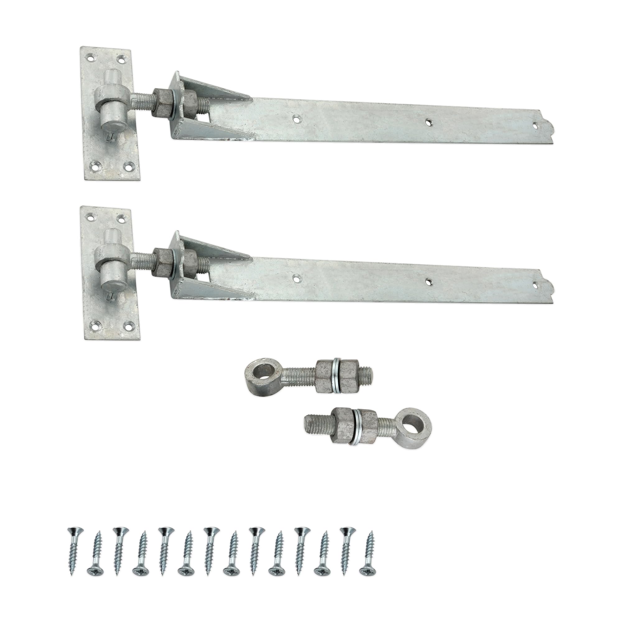Infinity Decor Par de bisagras ajustables de gancho y banda con acabado galvanizado, kit resistente, ideal para puerta de madera, puerta de garaje, puerta de jardín (24 pulgadas)