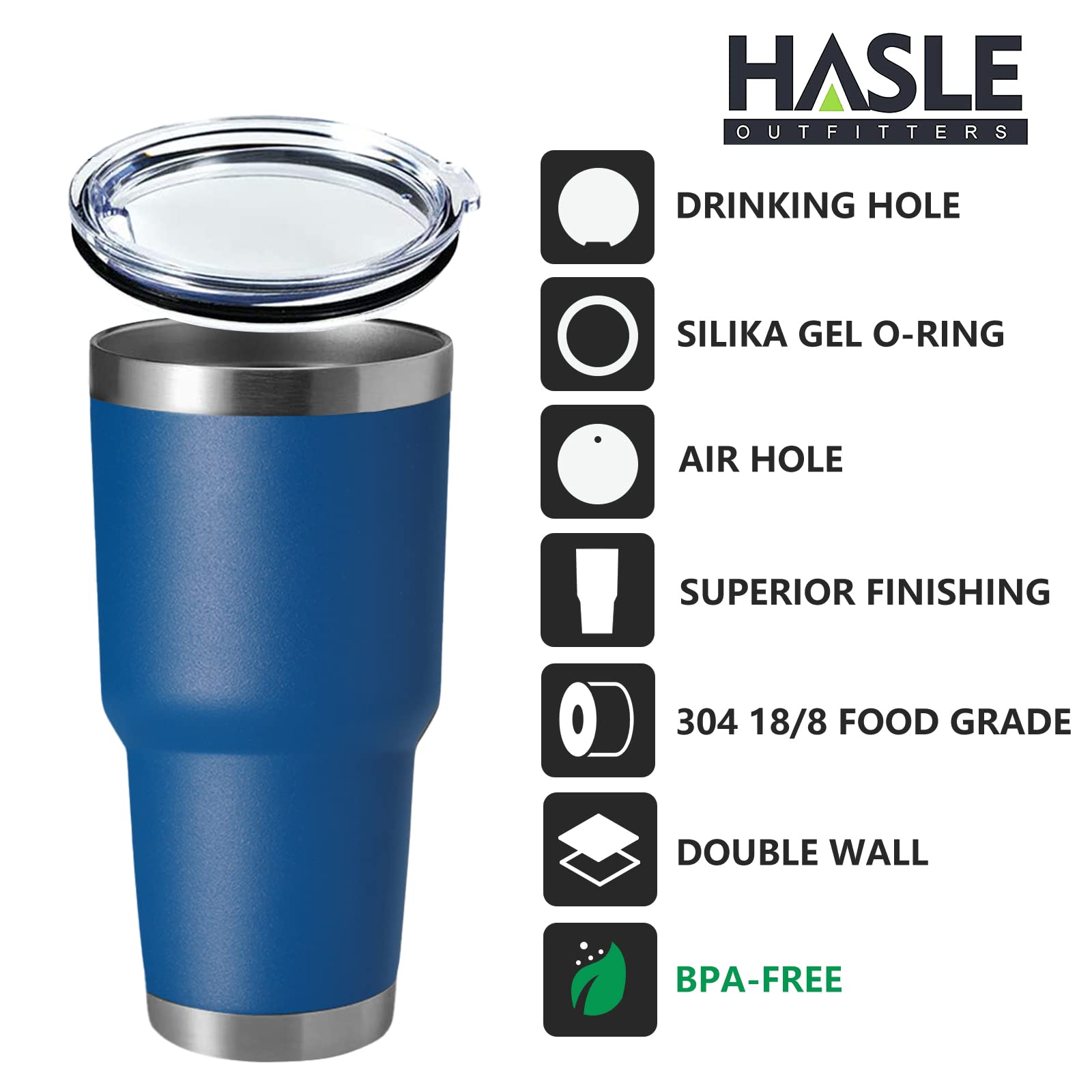 HASLE OUTFITTERS Edelstahlbecher, doppelwandig, vakuumisoliert, Reisebecher, langlebig, isoliert, Kaffeebecher, Geschenkbox-Set (Dunkelblau, 4)