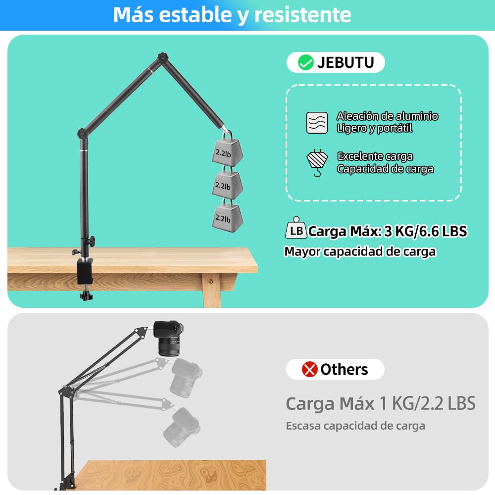 MS05 Soporte Superior para Cámara, 37-104cm Soporte de Escritorio para Cámara, Brazo Articulado Desmontable de 3 Secciones con rótula de 1/4" para DSLR, Webcam, Proyector