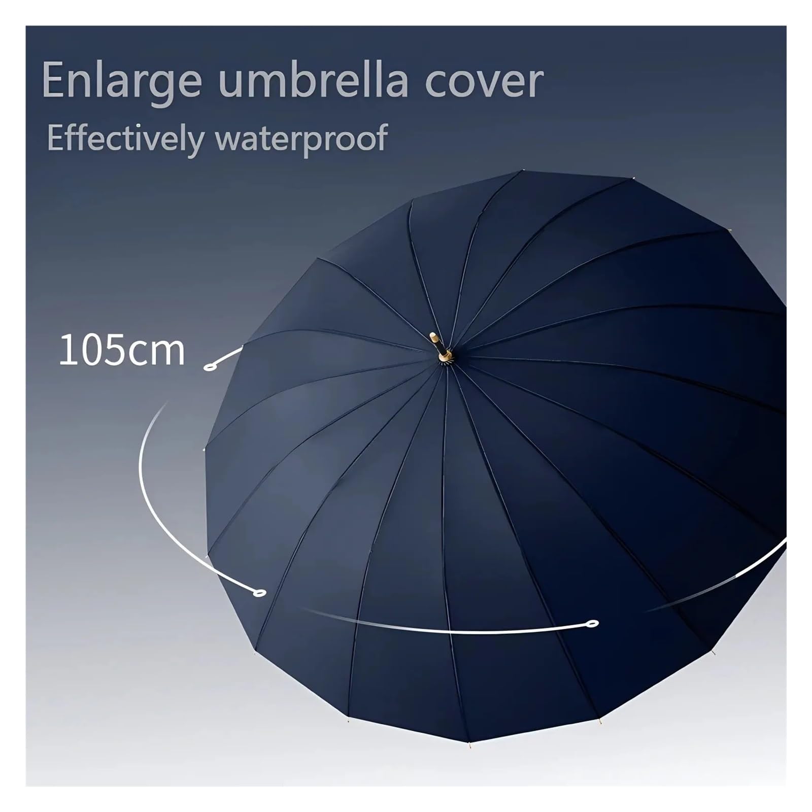 Genérico Paraguas De Mango Largo De Moda, 16 Varillas, Automático, De Gran Tamaño, Revestimiento Negro, Impermeable, Resistente Al Viento, Sol, Lluvia, Doble Uso