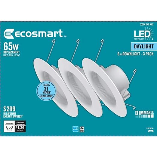 Ecosmart 65Watt Equivalent Daylight 6 in. Downlight White Integrated
