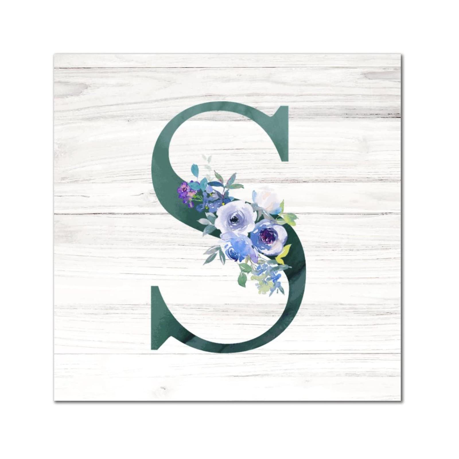 Lettre S en bois vintage vert foncé et bleu 40 cm pour décoration murale
