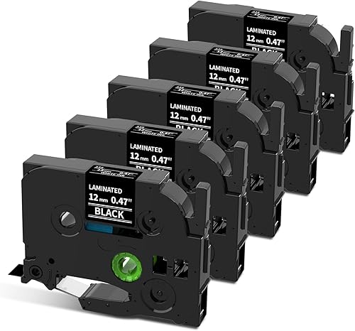 COLORWING Paquete de 5 cintas para etiquetadoras compatibles con Brother TZe-335 TZ-335 laminadas blanco sobre negro para Brother P Touch PTD210