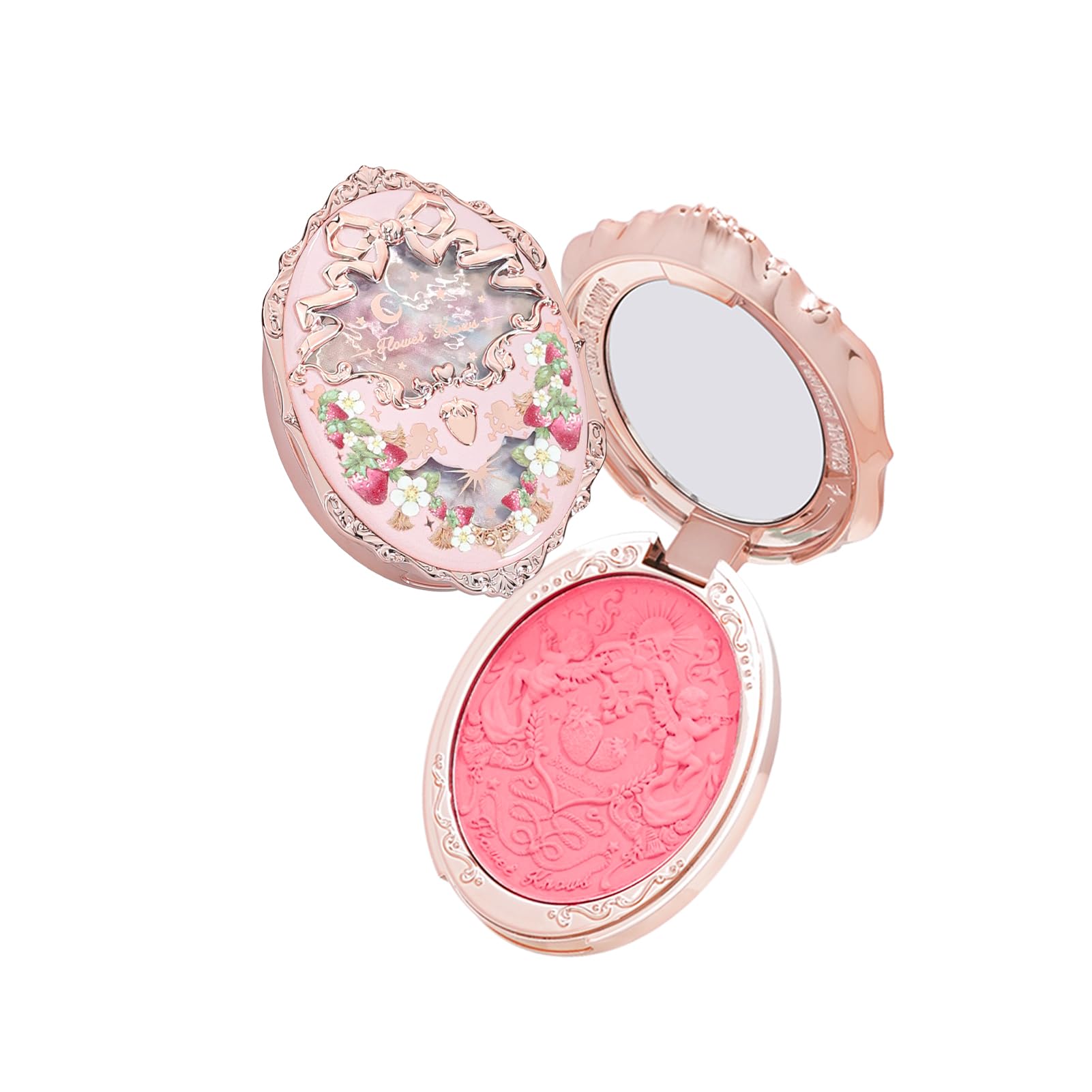 Flower KnowsStrawberry Rococo Embossed Blush;Pink Matte Finish;Buildable & Blendable Powder Blush for cheeks,Natural Flush for All Skin Tones(G01 Romantic Blossom,4.6g)