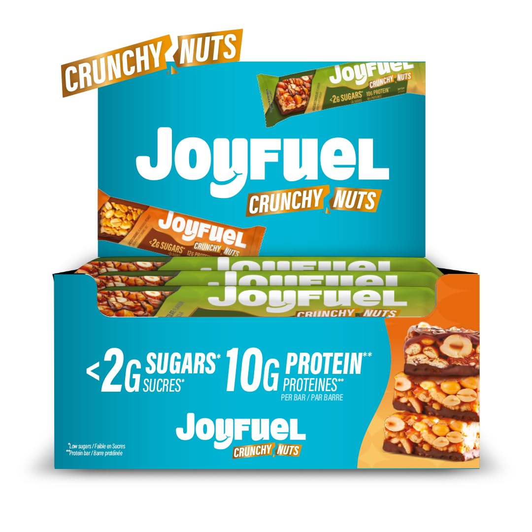 JOYFUEL Barre Protéinée Crunchy Nuts Noisette Chocolat 12x47g | 10g de protéines, Moins de 2g de sucre
