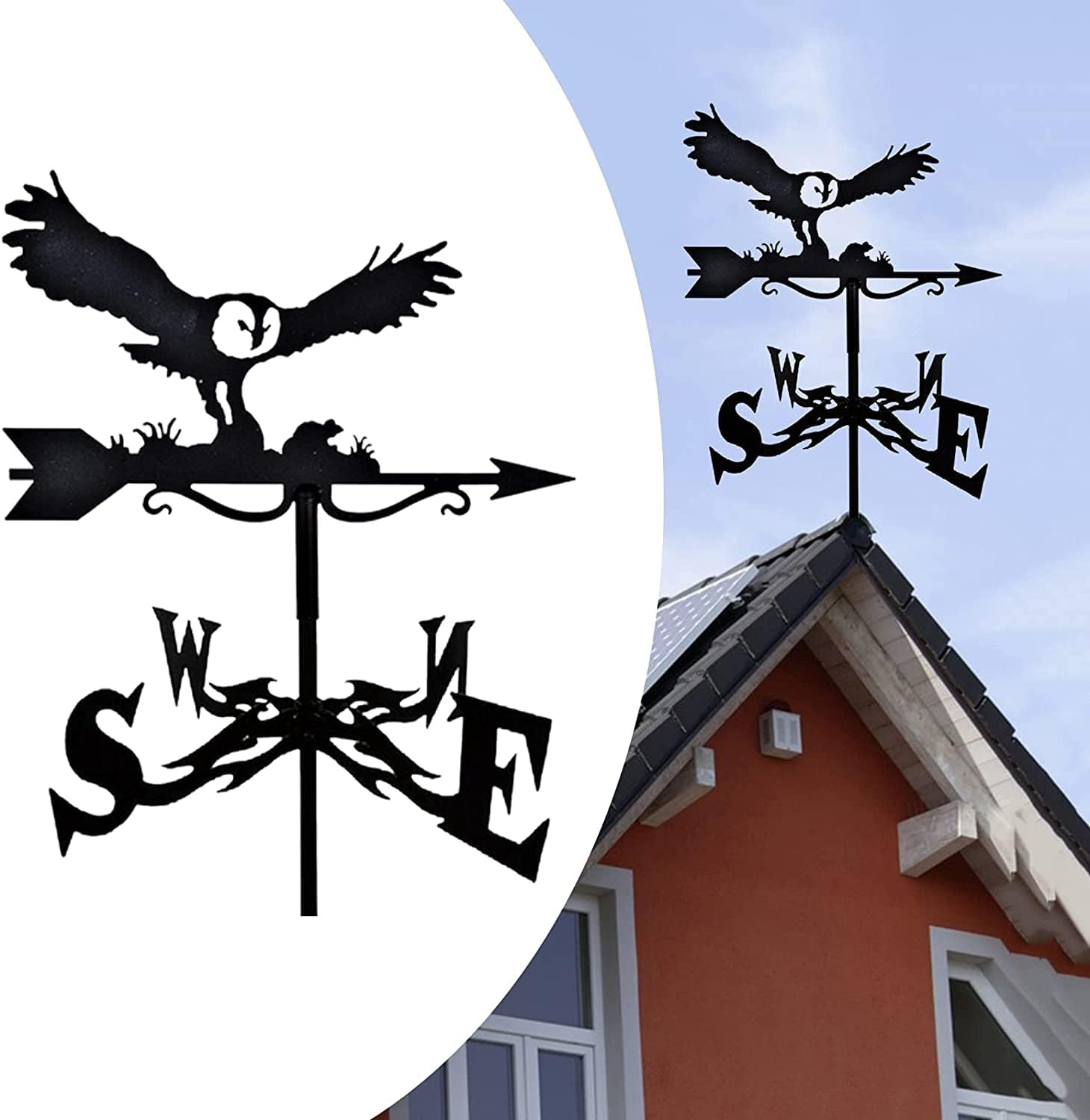 Weather Vane Creative Decoration Weathervane Wind Vane Classic Weather Vane Outdoor Farmhouse Garden Patio Yard Roof Ornament Weathervanes(Owl)
