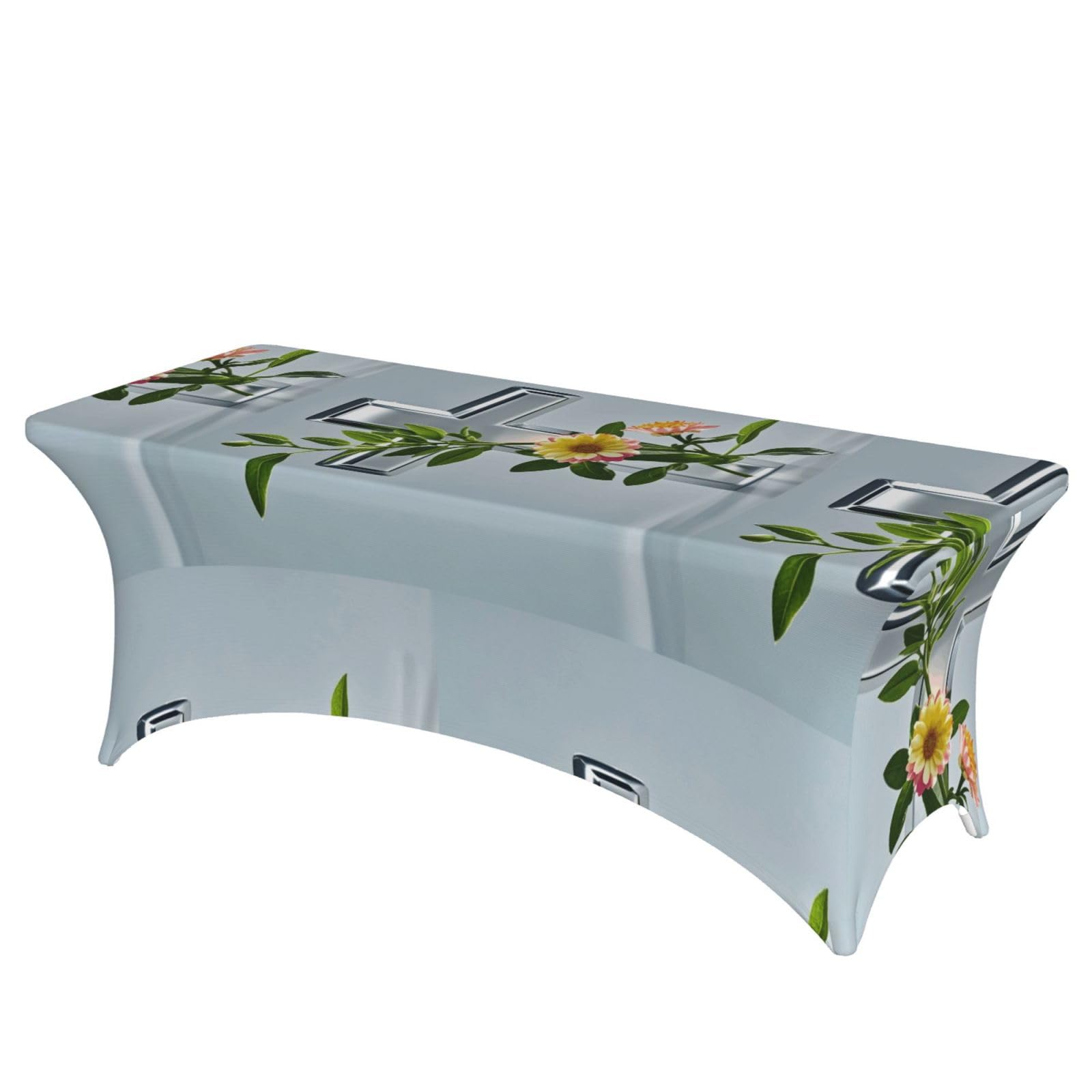 LMNGH Flower Branches on the Cross Decorative Tablecloth Protector for Wedding, Banquet & Parties6FT Spandex Rectangle Tablecloths, Stretch Washable Table Cloth Wrinkle Free Patio Table Cover