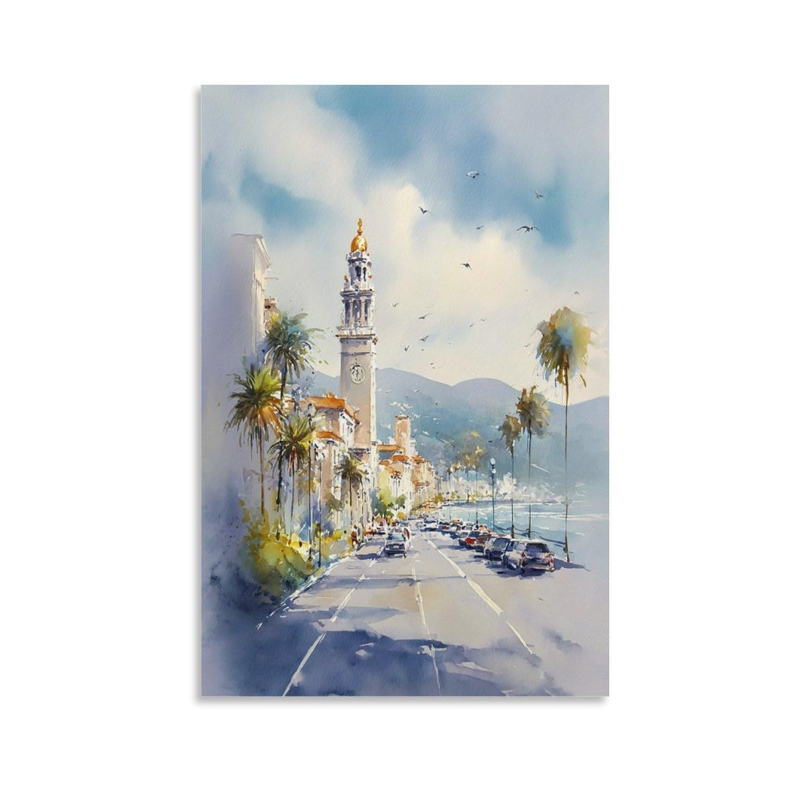 XWYMXZ Charleston Watercolor Painting Coastal City Poster Tree 20x30inch(50x75cm) Vintage Watercolor Canvas Art