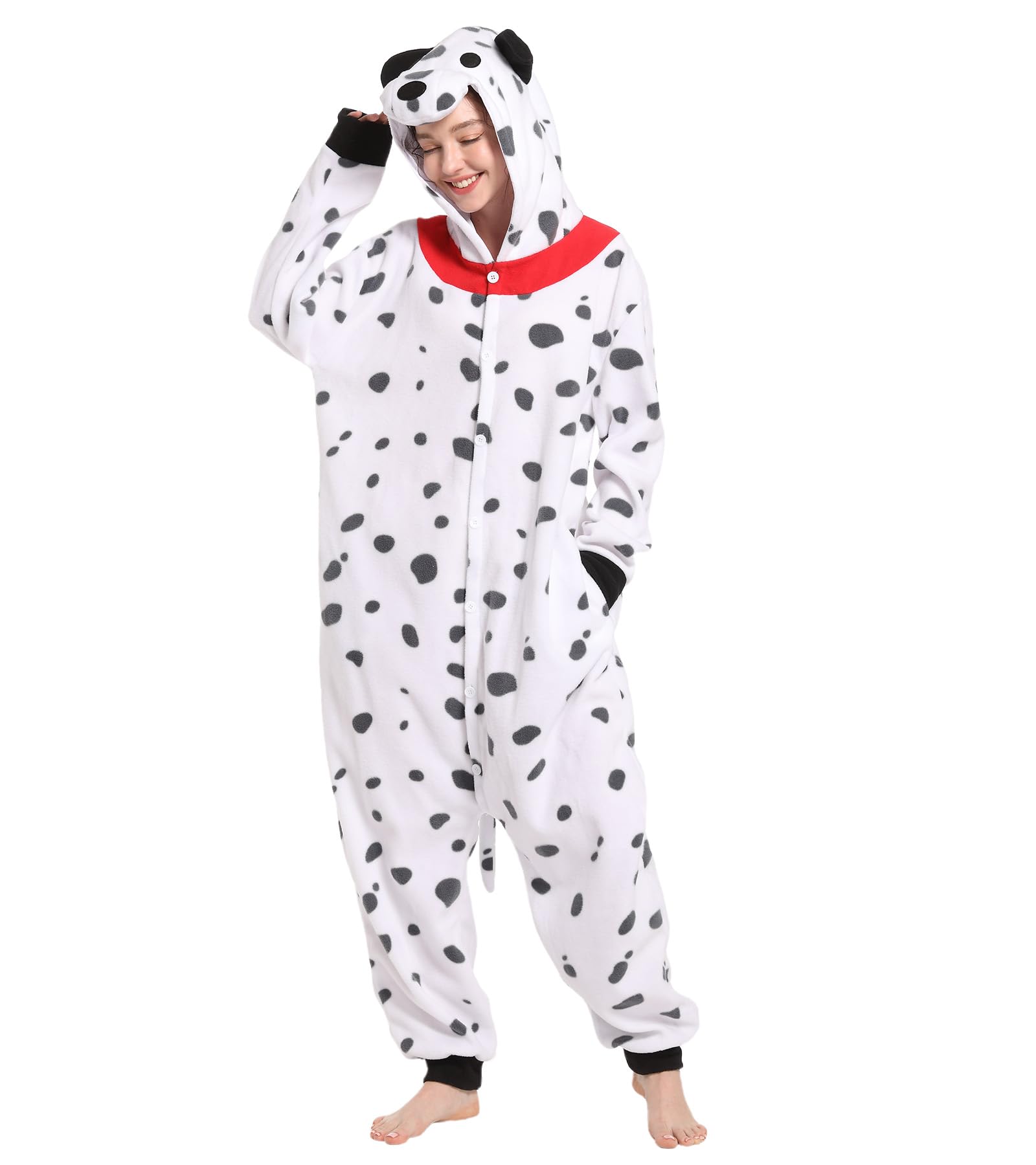 Dodheah Pigiama Unisex Dalmata Pigiama Adulto Halloween Animal Cosplay Costume Tuta di Natale