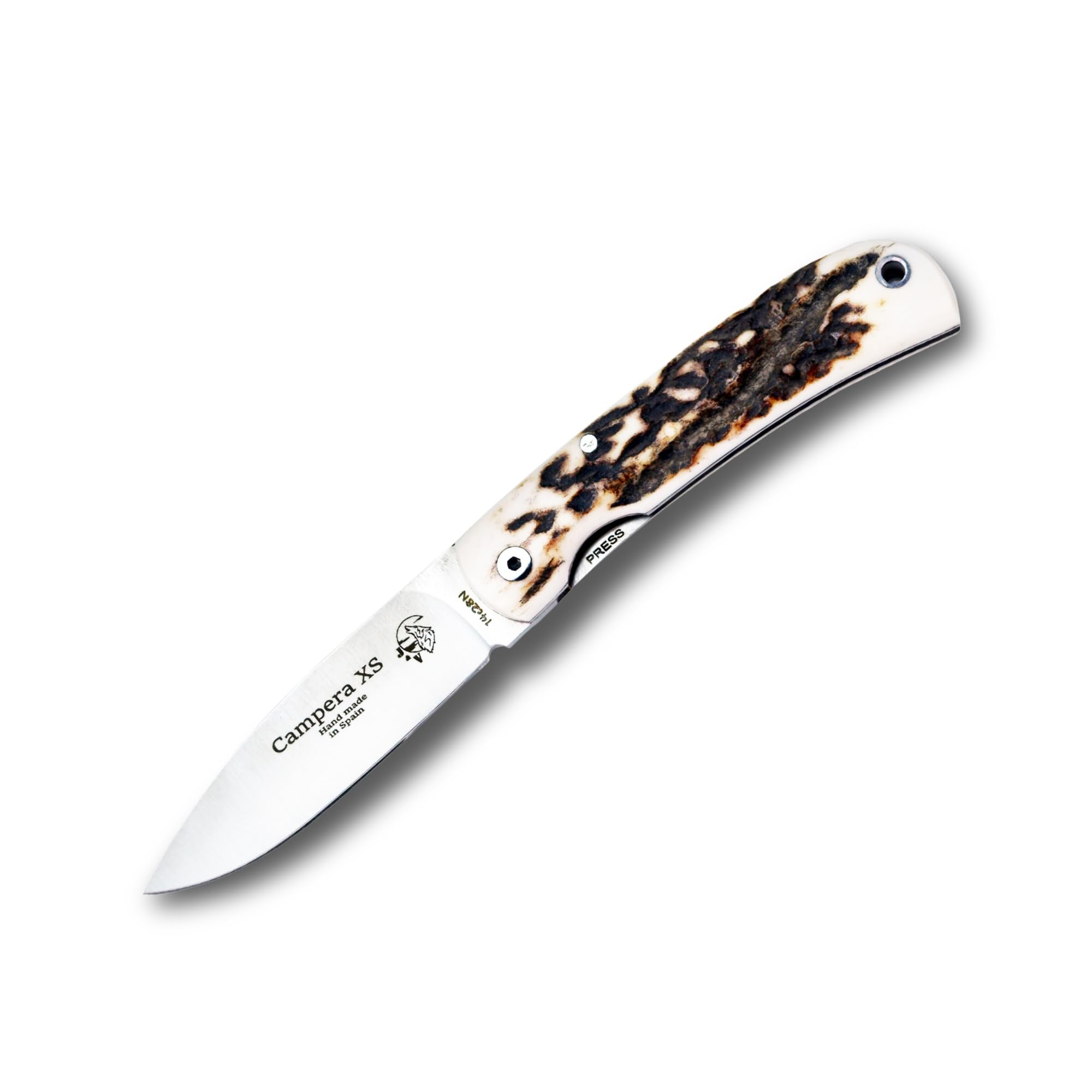 J&V Taschenmesser CAMPERA XS mit schwarzem Stoffetui - Wander-Klappmesser mit 7 cm 14C28N Stahl-Klinge und Hirschhorngriff - DAS Wander Messer - Perfekt für Sportaktivitäten - Camping - Angeln