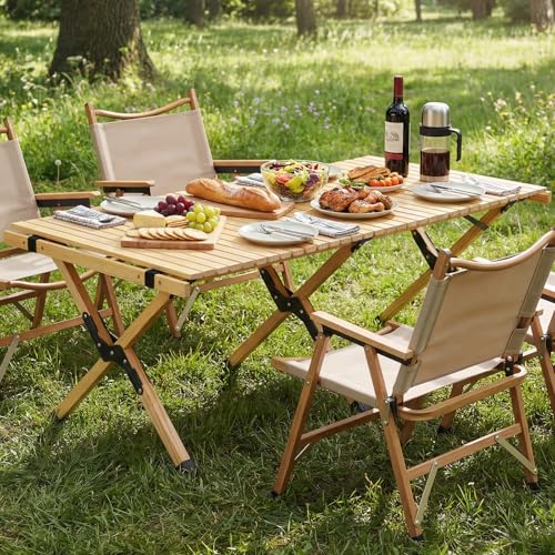 GIANTEX Mesa de Camping Plegable, Mesa de Picnic Portátil de Madera de Pino con Bolsa de Transporte, Mesa Ligera de Baja Altura para Playa, Exterior, Viajes, BBQ, Fácil Montaje, 48" L x 24" W x 18" H miniatura 2