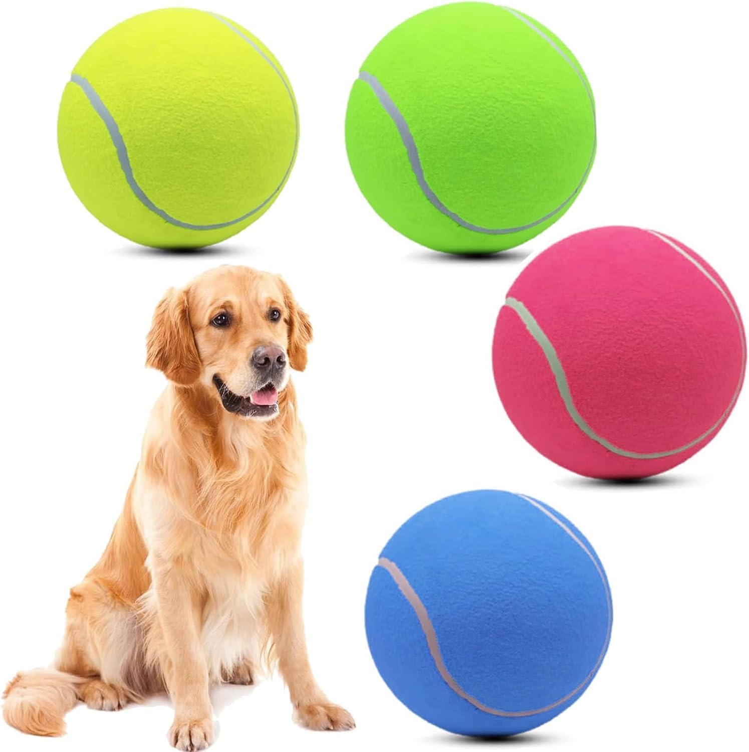 Magicorange 4 Pack Large Tennis Balls for Dogs, 9.5Inch Big Tennis Ball Pet Chew Toy Large Balls, Fluorescent Colors, Interactive Play