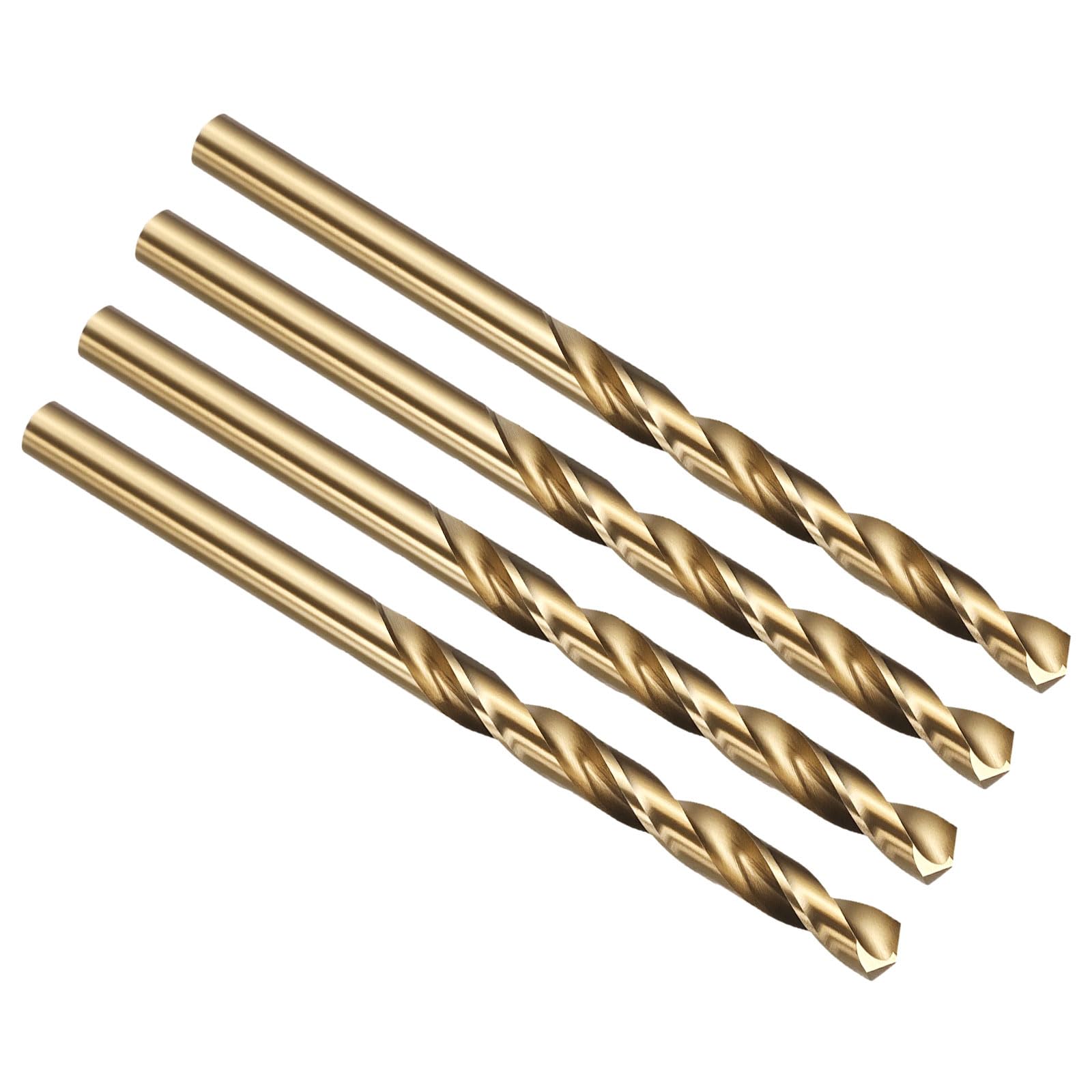 PATIKIL 1/4" Drill Bit, M42 8% Cobalt High-Speed Steel Jobber Straight Shank 135ยฐ Gold Finish for Hard Metal High-temperature Titanium Alloy - 4 Pack