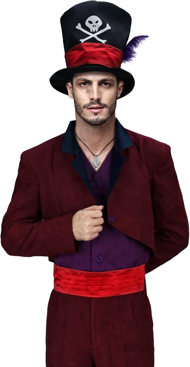Warlock Costume Adult Men Vintage Tailcoat Jacket with Red Sash Corset Wizard Cosplay Halloween Fancy Outfits