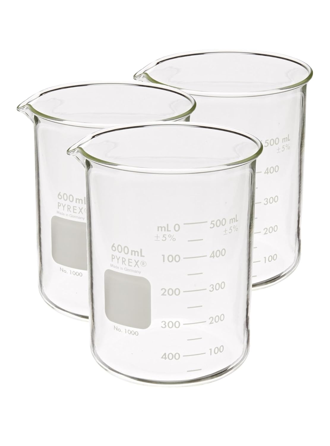Pyrex Griffin Low Form 600mL Beaker, Graduated, 3/pk